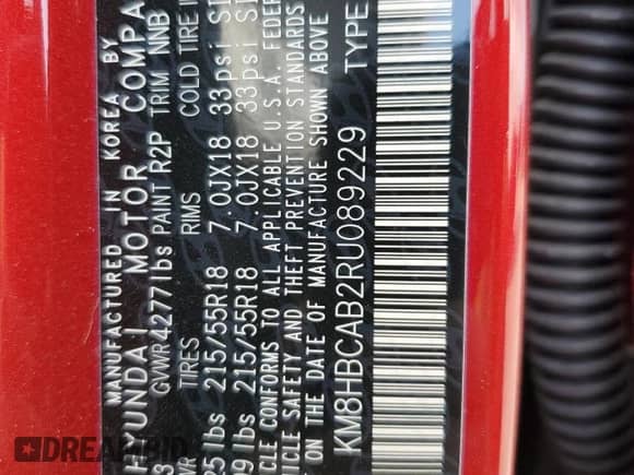 2024 Hyundai Kona SEL with VIN KM8HBCAB2RU089229, listed as a Copart auction lot 86315314 with 6,712 mi miles and Salvage title. Bid and sale history available at DreamBid. Image 16.