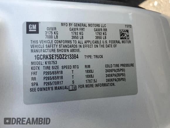 ✅ 2013 Chevrolet Silverado 1500 LT • VIN: 1GCRKSE75DZ213384 • Lot: 71725835. Listed on Copart with 142,857 mi. Free auction sales archive from the USA and detailed vehicle history report at DreamBid. Image 12.