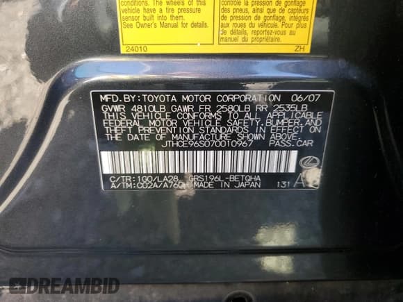 ✅ 2007 Lexus GS 350 • VIN: JTHCE96S070010967 • Lot: 86647945. Wystawiony na Copart z przebiegiem Nie podano. Bezpłatny archiwum sprzedaży aukcyjnych z USA i szczegółowy raport historii pojazdu na DreamBid. Zdjęcie 12.