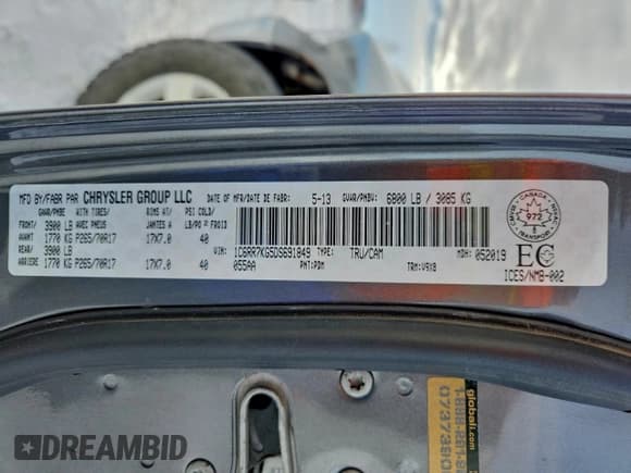 ✅ 2013 Ram 1500 Tradesman • VIN: 1C6RR7KG5DS691849 • Lot: 95287095. Wystawiony na Copart z przebiegiem 186 165 mil. Bezpłatny archiwum sprzedaży aukcyjnych z USA i szczegółowy raport historii pojazdu na DreamBid. Zdjęcie 12.