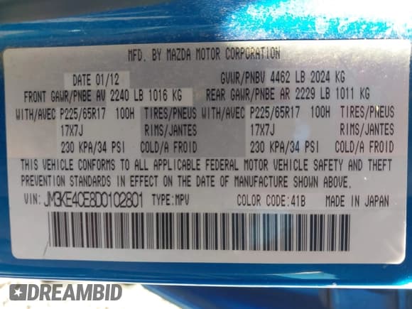 ✅ 2013 Mazda CX-5 Touring • VIN: JM3KE4CE8D0102801 • Lot: 43206563. Listed on IAAI with 149,282 mi. Free auction sales archive from the USA and detailed vehicle history report at DreamBid. Image 9.