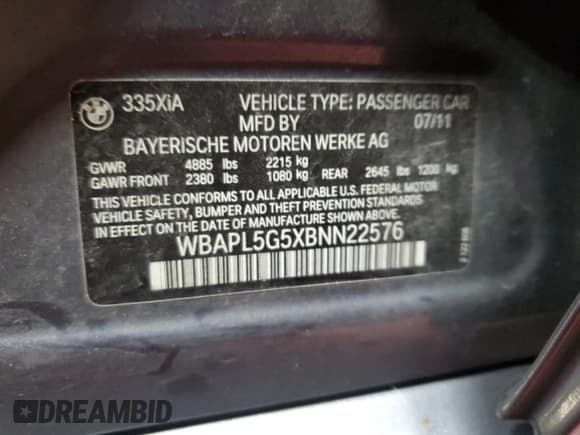 ✅ 2011 BMW 3 Series 335i xDrive • VIN: WBAPL5G5XBNN22576 • Лот: 91832315. Опубликован ранее на Copart с пробегом 143 989 миль. Бесплатный доступ к архиву аукционных продаж из США и подробный отчёт об истории автомобиля на DreamBid. Изображение 13.