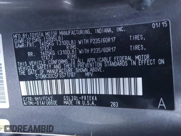 ✅ 2015 Toyota Sienna LE • VIN: 5TDKK3DC5FS571787 • Лот: 43681411. Опубликован ранее на IAAI с пробегом 225 760 миль. Бесплатный доступ к архиву аукционных продаж из США и подробный отчёт об истории автомобиля на DreamBid. Изображение 9.