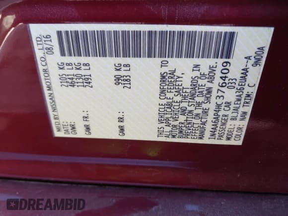 ✅ 2017 Nissan Maxima SR • VIN: 1N4AA6AP4HC376409 • Лот: 43743639. Опубликован ранее на IAAI с пробегом 29 823 миль. Бесплатный доступ к архиву аукционных продаж из США и подробный отчёт об истории автомобиля на DreamBid. Изображение 9.