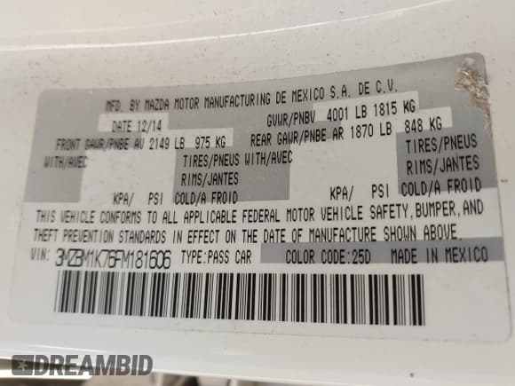✅ 2015 Mazda 3 i Sport • VIN: 3MZBM1K76FM181606 • Lot: 42841589. Wystawiony na IAAI z przebiegiem 140 205 mil. Bezpłatny archiwum sprzedaży aukcyjnych z USA i szczegółowy raport historii pojazdu na DreamBid. Zdjęcie 9.