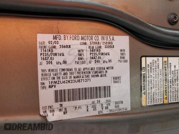 ✅ 2003 Ford Explorer XLS • VIN: 1FMZU62K23UB71371 • Lot: 86670765. Listed on Copart with 236,574 mi. Free auction sales archive from the USA and detailed vehicle history report at DreamBid. Image 12.