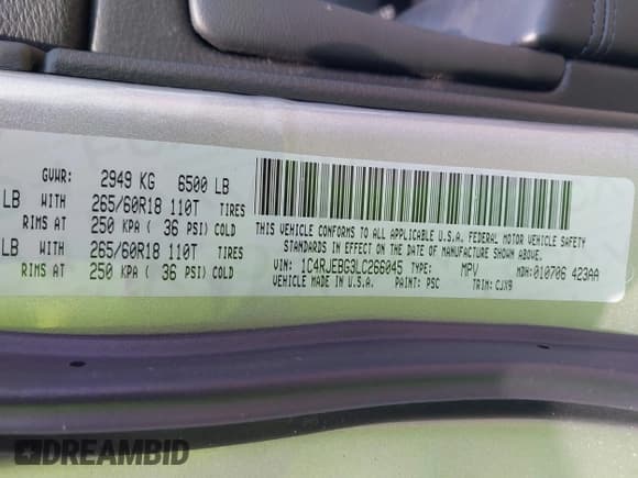 ✅ 2020 Jeep Grand Cherokee Limited • VIN: 1C4RJEBG3LC266045 • Lot: 43151674. Listed on IAAI with 101,084 mi. Free auction sales archive from the USA and detailed vehicle history report at DreamBid. Image 9.