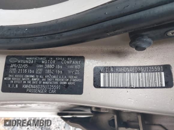 ✅ 2005 Hyundai Elantra GLS • VIN: KMHDN46D35U125591 • Лот: 43543216. Опубликован ранее на IAAI с пробегом 109 166 миль. Бесплатный доступ к архиву аукционных продаж из США и подробный отчёт об истории автомобиля на DreamBid. Изображение 9.