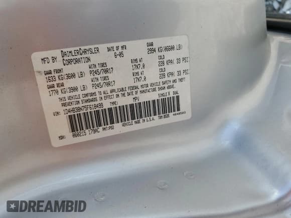 ✅ 2005 Dodge Durango SXT • VIN: 1D4HB38N75F618499 • Лот: 80035375. Опубликован ранее на Copart с пробегом 202 394 миль. Бесплатный доступ к архиву аукционных продаж из США и подробный отчёт об истории автомобиля на DreamBid. Изображение 13.