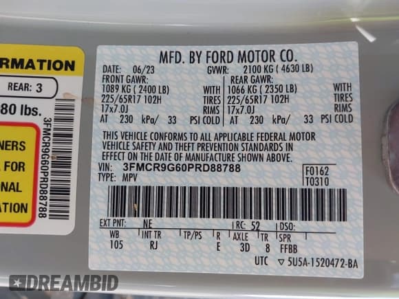 ✅ 2023 Ford Bronco Sport Heritage • VIN: 3FMCR9G60PRD88788 • Lot: 41992912. Listed on IAAI with 30,107 mi. Free auction sales archive from the USA and detailed vehicle history report at DreamBid. Image 9.