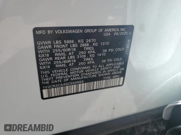 ✅ 2025 Volkswagen Atlas 2.0T Peak Edition • VIN: 1V2CR2CA4SC554659 • Lot: 61665045. Wystawiony na Copart z przebiegiem 1 888 mil. Bezpłatny archiwum sprzedaży aukcyjnych z USA i szczegółowy raport historii pojazdu na DreamBid. Zdjęcie 13.