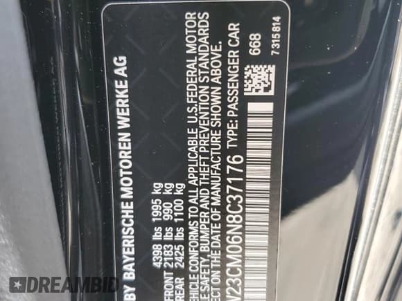 ✅ 2022 BMW 2 Series 230i • VIN: 3MW23CM06N8C37176 • Lot: 45566284. Listed on Copart with 13,201 mi. Free auction sales archive from the USA and detailed vehicle history report at DreamBid. Image 13.