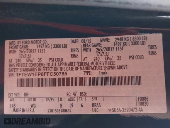 ✅ 2015 Ford F-150 XLT • VIN: 1FTEW1EP8FFC50785 • Lot: 41104897. Listed on IAAI with 140,695 mi. Free auction sales archive from the USA and detailed vehicle history report at DreamBid. Image 9.