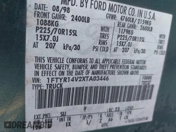 ✅ 1999 Ford Ranger XL • VIN: 1FTYR14V2XTA03446 • Lot: 43728058. Listed on IAAI with 254,633 mi. Free auction sales archive from the USA and detailed vehicle history report at DreamBid. Image 9.