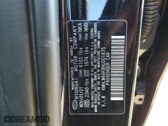 ✅ 2022 Hyundai Elantra • VIN: KMHLW4AK8NU001475 • Lot: 84793015. Listed on Copart with 40,313 mi. Free auction sales archive from the USA and detailed vehicle history report at DreamBid. Image 13.