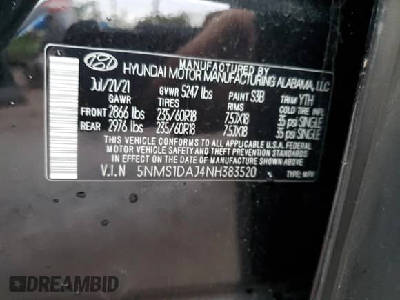 2022 Hyundai Santa Fe SE z VIN 5NMS1DAJ4NH383520, wystawiony jako Copart lot #80244793 z przebiegiem Nie podano mil oraz . Historia ofert i sprzedaży dostępna na DreamBid. Obrazek 14.