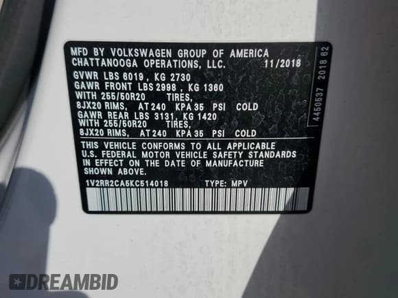 ✅ 2019 Volkswagen Atlas SEL R-Line • VIN: 1V2RR2CA5KC514018 • Lot: 49083155. Listed on Copart with 97,812 mi. Free auction sales archive from the USA and detailed vehicle history report at DreamBid. Image 15.