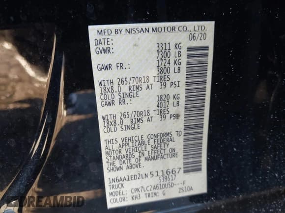 ✅ 2020 Nissan Titan Platinum Reserve • VIN: 1N6AA1ED2LN511667 • Lot: 41393767. Wystawiony na IAAI z przebiegiem 51 298 mil. Bezpłatny archiwum sprzedaży aukcyjnych z USA i szczegółowy raport historii pojazdu na DreamBid. Zdjęcie 9.