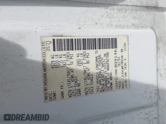 ✅ 2021 Nissan NV Cargo S • VIN: 1N6BF0LY8MN809146 • Lot: 42005532. Listed on IAAI with 31,869 mi. Free auction sales archive from the USA and detailed vehicle history report at DreamBid. Image 9.