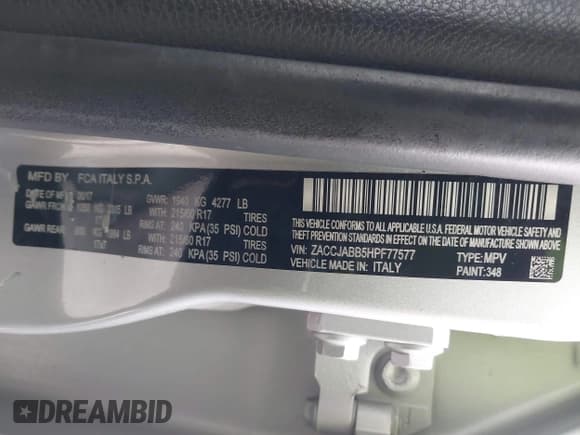 ✅ 2017 Jeep Renegade Latitude • VIN: ZACCJABB5HPF77577 • Лот: 43556264. Опубликован ранее на IAAI с пробегом 103 552 миль. Бесплатный доступ к архиву аукционных продаж из США и подробный отчёт об истории автомобиля на DreamBid. Изображение 9.