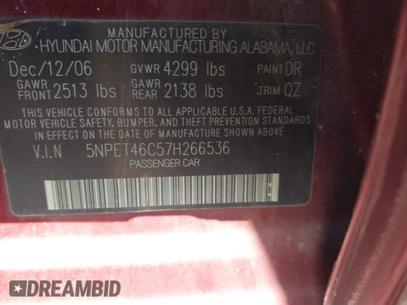 ✅ 2007 Hyundai Sonata GLS • VIN: 5NPET46C57H266536 • Лот: 41496057. Опубликован ранее на IAAI с пробегом 299 000 миль. Бесплатный доступ к архиву аукционных продаж из США и подробный отчёт об истории автомобиля на DreamBid. Изображение 9.