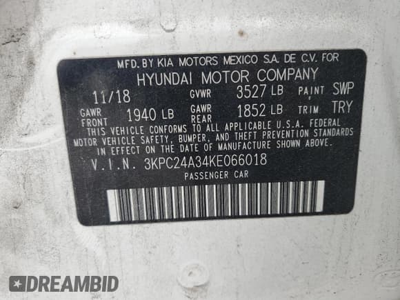 ✅ 2019 Hyundai Accent SE • VIN: 3KPC24A34KE066018 • Лот: 47144955. Опубликован ранее на Copart с пробегом 64 327 миль. Бесплатный доступ к архиву аукционных продаж из США и подробный отчёт об истории автомобиля на DreamBid. Изображение 13.