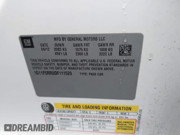 ✅ 2013 Chevrolet Malibu Eco • VIN: 1G11F5RR9DF111529 • Lot: 43638502. Listed on IAAI with 185,906 mi. Free auction sales archive from the USA and detailed vehicle history report at DreamBid. Image 9.