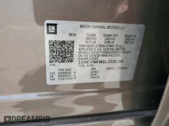 ✅ 2020 Chevrolet Traverse High Country • VIN: 1GNEVNKW1LJ138769 • Lot: 85912505. Wystawiony na Copart z przebiegiem 44 069 mil. Bezpłatny archiwum sprzedaży aukcyjnych z USA i szczegółowy raport historii pojazdu na DreamBid. Zdjęcie 14.