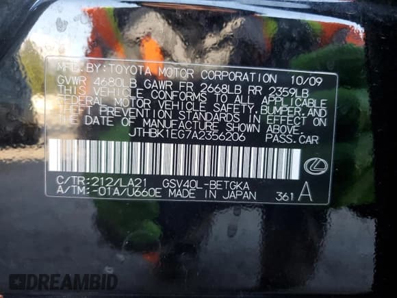 ✅ 2010 Lexus ES 330 • VIN: JTHBK1EG7A2356206 • Лот: 93334025. Опубликован ранее на Copart с пробегом 136 780 миль. Бесплатный доступ к архиву аукционных продаж из США и подробный отчёт об истории автомобиля на DreamBid. Изображение 12.