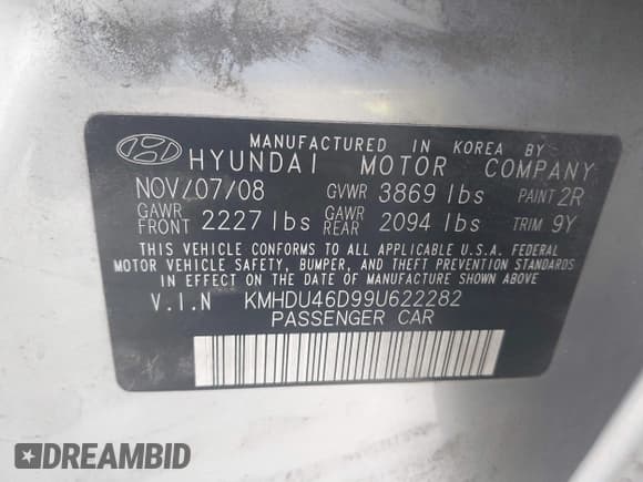 ✅ 2009 Hyundai Elantra GLS • VIN: KMHDU46D99U622282 • Лот: 42741021. Опубликован ранее на IAAI с пробегом 266 684 миль. Бесплатный доступ к архиву аукционных продаж из США и подробный отчёт об истории автомобиля на DreamBid. Изображение 9.