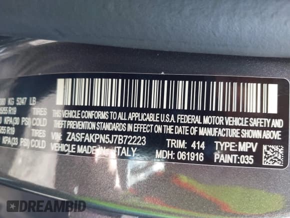 ✅ 2018 Alfa Romeo Stelvio Sport • VIN: ZASFAKPN5J7B72223 • Лот: 43457458. Опубликован ранее на IAAI с пробегом 106 949 миль. Бесплатный доступ к архиву аукционных продаж из США и подробный отчёт об истории автомобиля на DreamBid. Изображение 9.