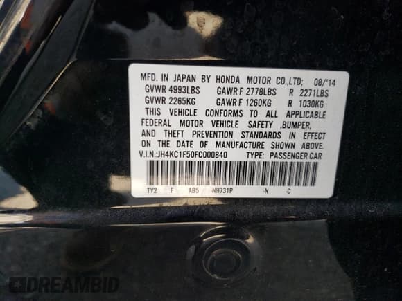 ✅ 2015 Acura RLX Technology • VIN: JH4KC1F50FC000840 • Lot: 73849204. Listed on Copart with 147,403 mi. Free auction sales archive from the USA and detailed vehicle history report at DreamBid. Image 13.