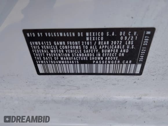 ✅ 2021 Volkswagen Jetta SEL • VIN: 3VWE57BU4MM084615 • Лот: 43173165. Опубликован ранее на IAAI с пробегом 46 265 миль. Бесплатный доступ к архиву аукционных продаж из США и подробный отчёт об истории автомобиля на DreamBid. Изображение 9.