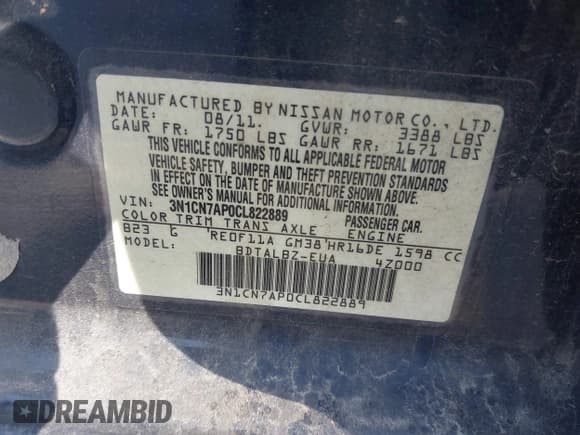 ✅ 2012 Nissan Versa SV • VIN: 3N1CN7AP0CL822889 • Lot: 42349923. Wystawiony na IAAI z przebiegiem 168 914 mil. Bezpłatny archiwum sprzedaży aukcyjnych z USA i szczegółowy raport historii pojazdu na DreamBid. Zdjęcie 9.