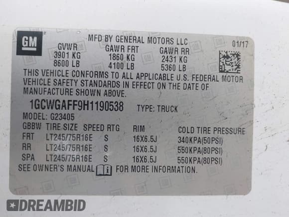 ✅ 2017 Chevrolet Express Cargo • VIN: 1GCWGAFF9H1190538 • Lot: 38094236. Listed on IAAI with 114,485 mi. Free auction sales archive from the USA and detailed vehicle history report at DreamBid. Image 9.