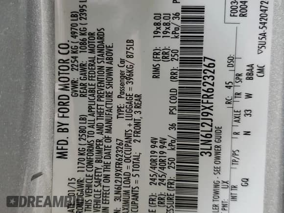 ✅ 2015 Lincoln MKZ • VIN: 3LN6L2J9XFR623267 • Lot: 84400935. Wystawiony na Copart z przebiegiem 122 625 mil. Bezpłatny archiwum sprzedaży aukcyjnych z USA i szczegółowy raport historii pojazdu na DreamBid. Zdjęcie 12.