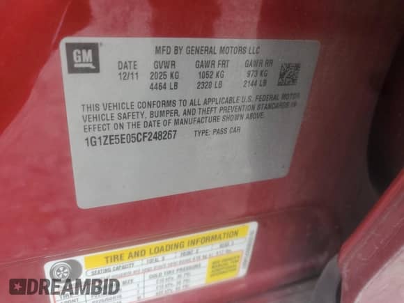 2012 Chevrolet Malibu LTZ 1LZ with VIN 1G1ZE5E05CF248267, listed as a Copart auction lot 82221295 with 129,342 mi miles and Salvage title. Bid and sale history available at DreamBid. Image 12.