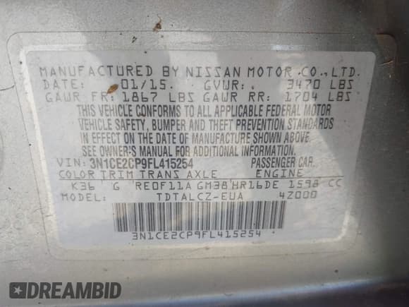 ✅ 2015 Nissan Note S • VIN: 3N1CE2CP9FL415254 • Lot: 43590964. Wystawiony na IAAI z przebiegiem 113 540 mil. Bezpłatny archiwum sprzedaży aukcyjnych z USA i szczegółowy raport historii pojazdu na DreamBid. Zdjęcie 9.