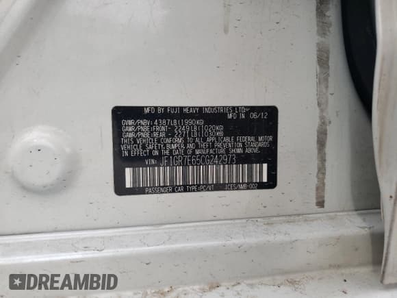 ✅ 2012 Subaru WRX WRX Limited • VIN: JF1GR7E65CG242973 • Лот: 44352594. Опубликован ранее на Copart с пробегом 142 888 миль. Бесплатный доступ к архиву аукционных продаж из США и подробный отчёт об истории автомобиля на DreamBid. Изображение 13.