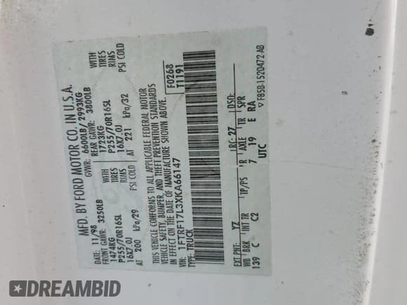 ✅ 1999 Ford F-150 XL • VIN: 1FTRF17L3XKA66147 • Lot: 69105514. Wystawiony na Copart z przebiegiem 179 426 mil. Bezpłatny archiwum sprzedaży aukcyjnych z USA i szczegółowy raport historii pojazdu na DreamBid. Zdjęcie 12.