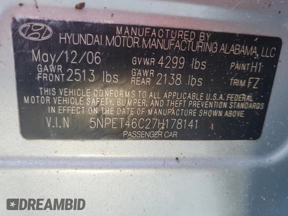 ✅ 2007 Hyundai Sonata GLS • VIN: 5NPET46C27H178141 • Лот: 77338574. Опубликован ранее на Copart с пробегом Не указан. Бесплатный доступ к архиву аукционных продаж из США и подробный отчёт об истории автомобиля на DreamBid. Изображение 13.