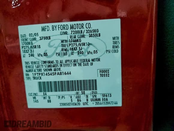 ✅ 2005 Ford F-150 XLT • VIN: 1FTPX14545FA81644 • Lot: 96230805. Listed on Copart with Not provided. Free auction sales archive from the USA and detailed vehicle history report at DreamBid. Image 12.