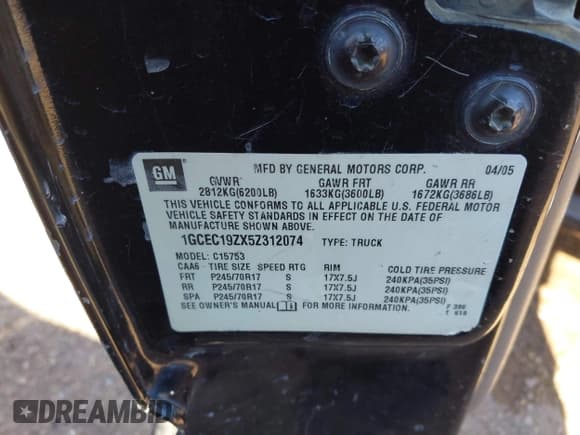 ✅ 2005 Chevrolet Silverado 1500 LS • VIN: 1GCEC19ZX5Z312074 • Лот: 43633760. Опубликован ранее на IAAI с пробегом 203 141 миль. Бесплатный доступ к архиву аукционных продаж из США и подробный отчёт об истории автомобиля на DreamBid. Изображение 9.
