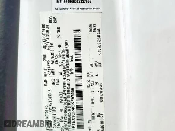 ✅ 2016 Ford F-150 XL • VIN: 1FTEX1CP4GKF97586 • Lot: 84971865. Listed on Copart with Not provided. Free auction sales archive from the USA and detailed vehicle history report at DreamBid. Image 12.