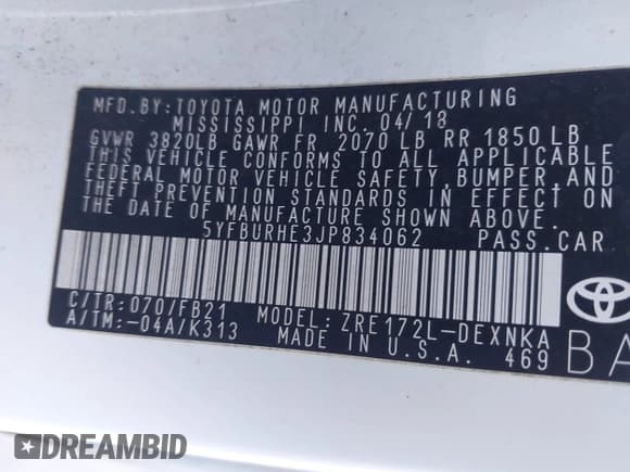 ✅ 2018 Toyota Corolla SE • VIN: 5YFBURHE3JP834062 • Лот: 43679726. Опубликован ранее на IAAI с пробегом 150 880 миль. Бесплатный доступ к архиву аукционных продаж из США и подробный отчёт об истории автомобиля на DreamBid. Изображение 9.