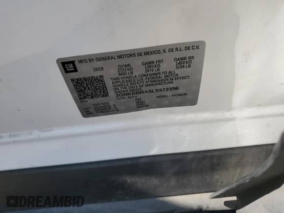 ✅ 2020 Chevrolet Blazer LT • VIN: 3GNKBBRA5LS572356 • Lot: 70046284. Listed on Copart with 60,376 mi miles. Access the free auction sales archive from the USA and view a detailed vehicle history report at DreamBid. Image 13.