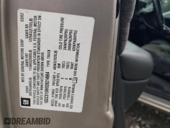 ✅ 2002 Chevrolet S-10 LS • VIN: 1GCCS19W028214964 • Лот: 44064745. Опубликован ранее на Copart с пробегом 153 109 миль. Бесплатный доступ к архиву аукционных продаж из США и подробный отчёт об истории автомобиля на DreamBid. Изображение 12.