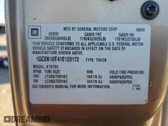 ✅ 2001 Chevrolet Silverado 1500 LS • VIN: 1GCEK19T41E129172 • Lot: 90840855. Listed on Copart with Not provided. Free auction sales archive from the USA and detailed vehicle history report at DreamBid. Image 12.