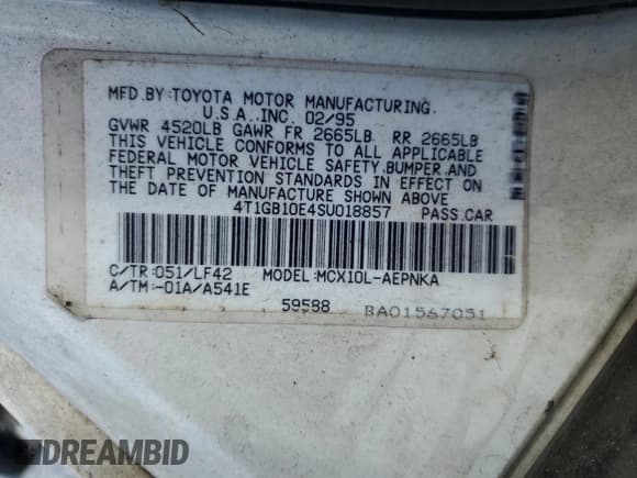 ✅ 1995 Toyota Avalon XL • VIN: 4T1GB10E4SU018857 • Лот: 84484695. Опубликован ранее на Copart с пробегом 545 913 миль. Бесплатный доступ к архиву аукционных продаж из США и подробный отчёт об истории автомобиля на DreamBid. Изображение 12.