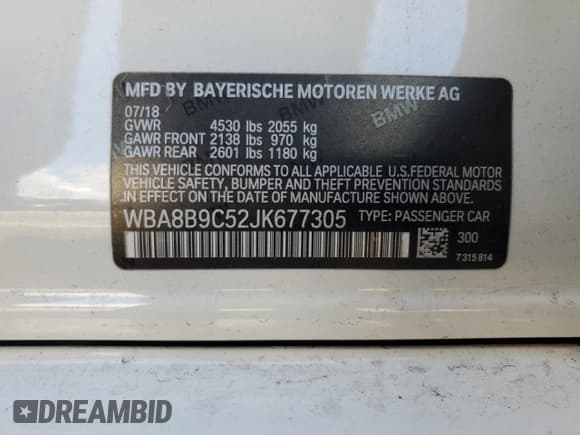 ✅ 2018 BMW 3 Series 330i • VIN: WBA8B9C52JK677305 • Lot: 92605575. Listed on Copart with 55,335 mi. Free auction sales archive from the USA and detailed vehicle history report at DreamBid. Image 12.